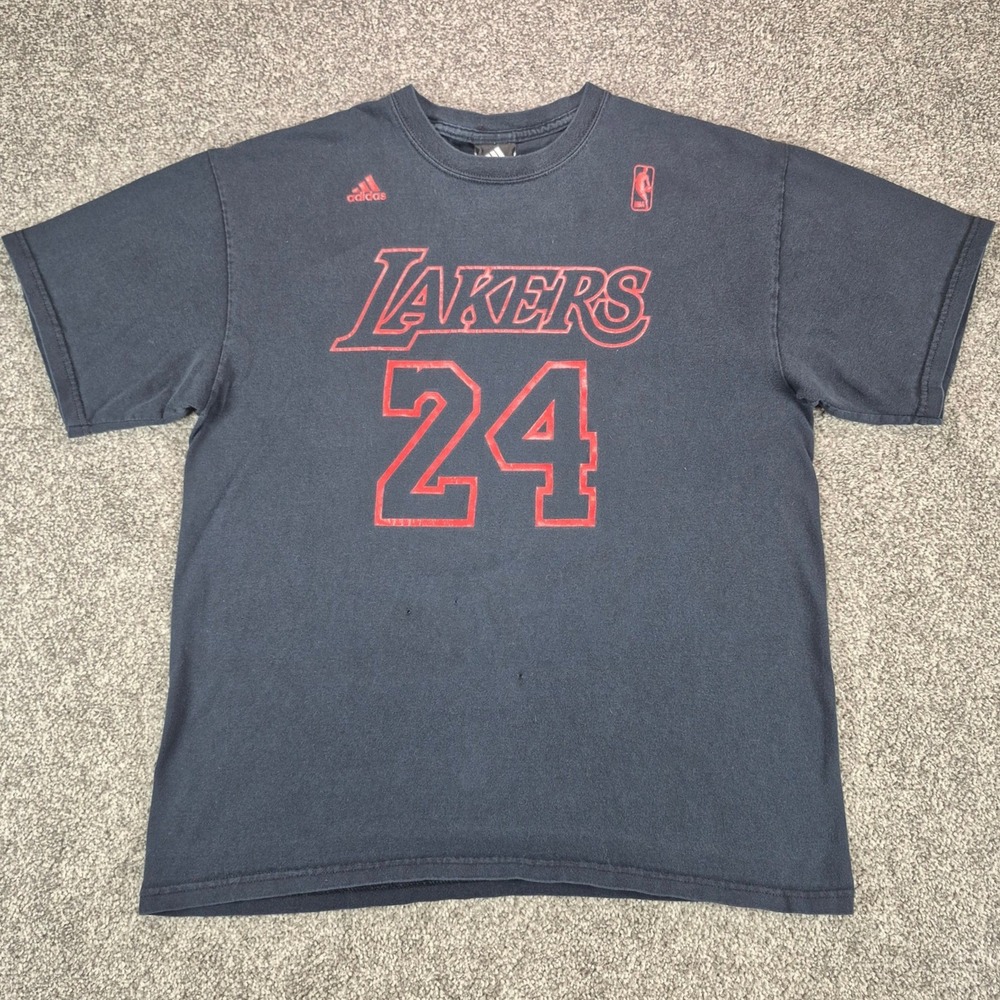Vintage Adidas LA Lakers T-Shirt Mens Medium Black Kobe Bryant 24 NBA